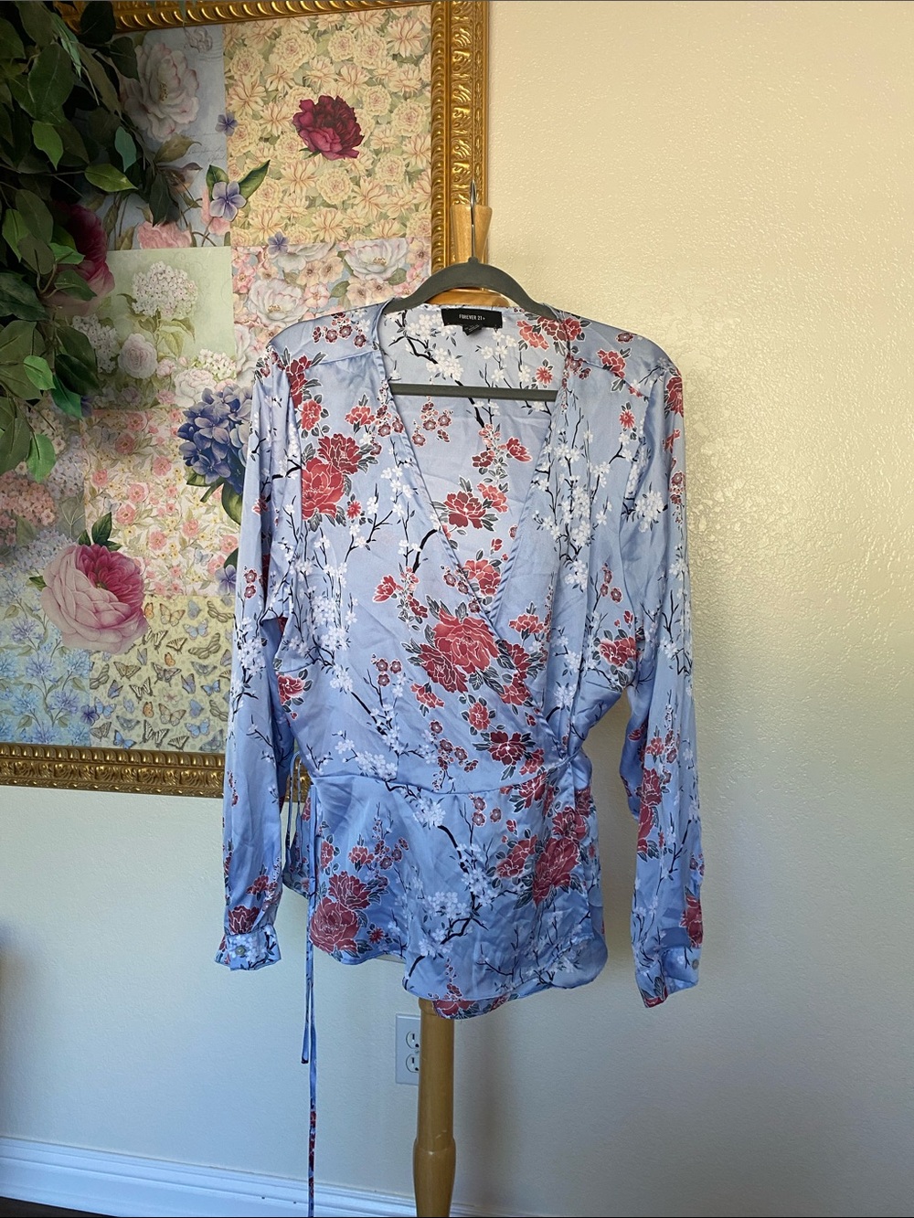 Forever 21+ Light Blue Floral Print Wrap Top